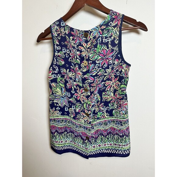 Lilly Pulitzer Iona Silk Shell Tank Blouse Top sz XS Button Back Not Too Catty - Picture 4 of 6